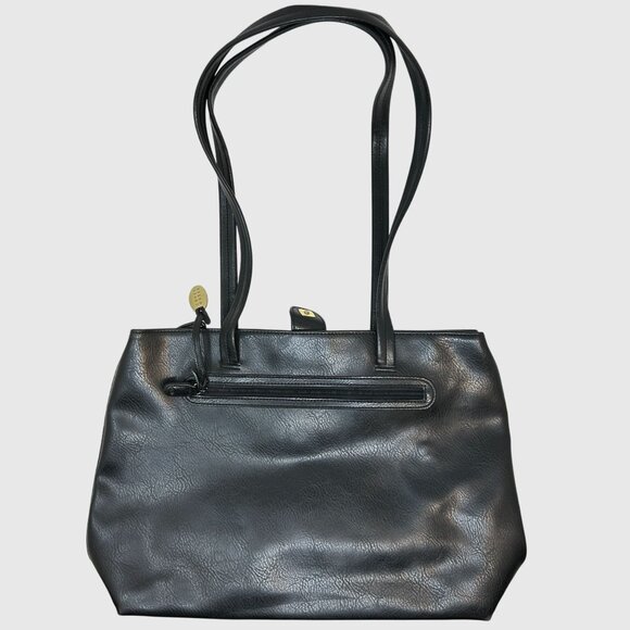Crazy Horse Black Faux Leather Tote Bag With Double Straps & Zipper Closure - Picture 3 of 11